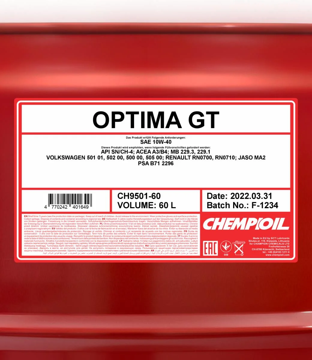 CHEMPIOIL - CH950160 - Optima GT 10W-40 60L