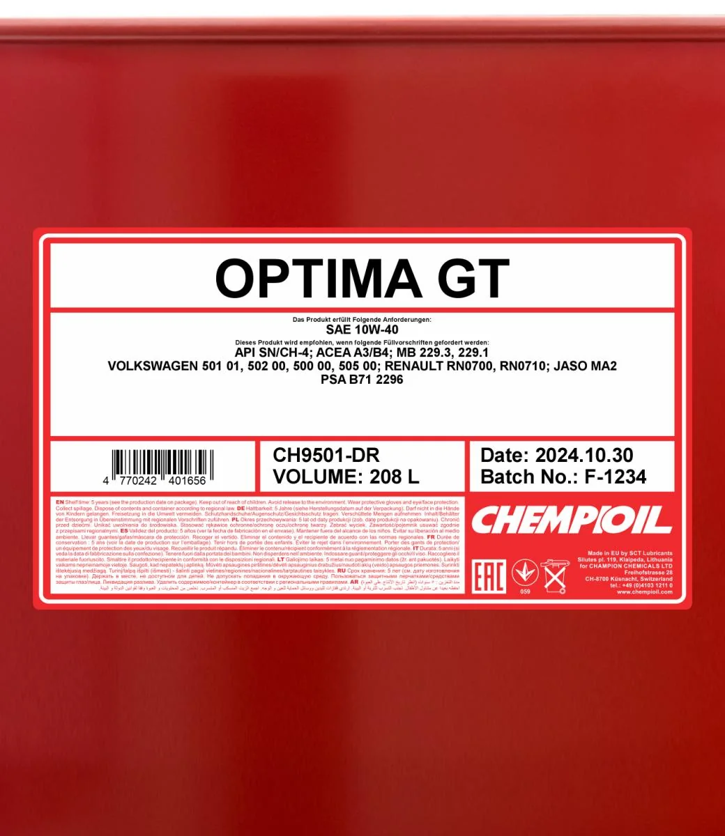 CHEMPIOIL - CH9501DR - Optima GT 10W-40 208L