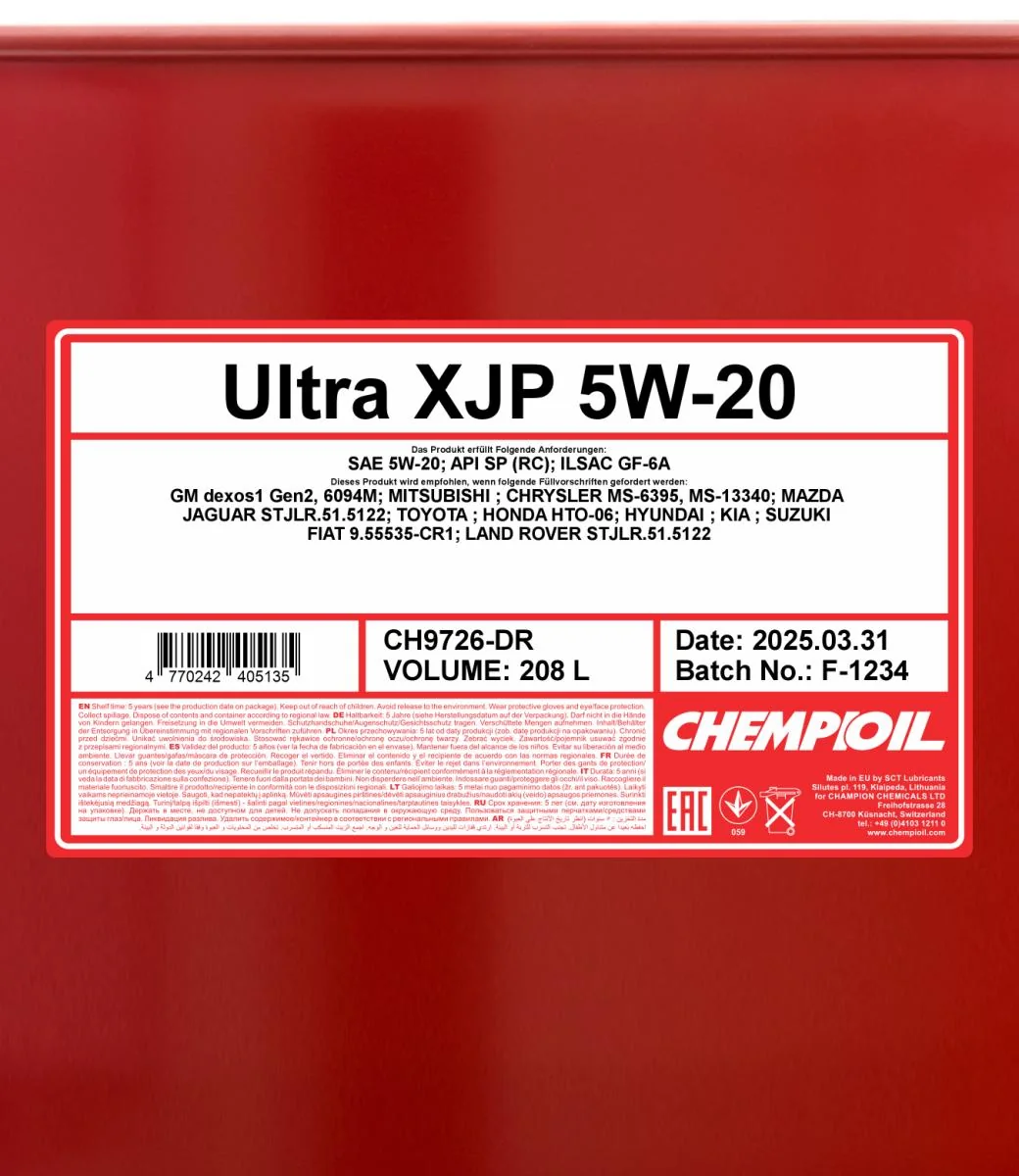 CHEMPIOIL - CH9726DR - Ultra XJP 5W-20 208L