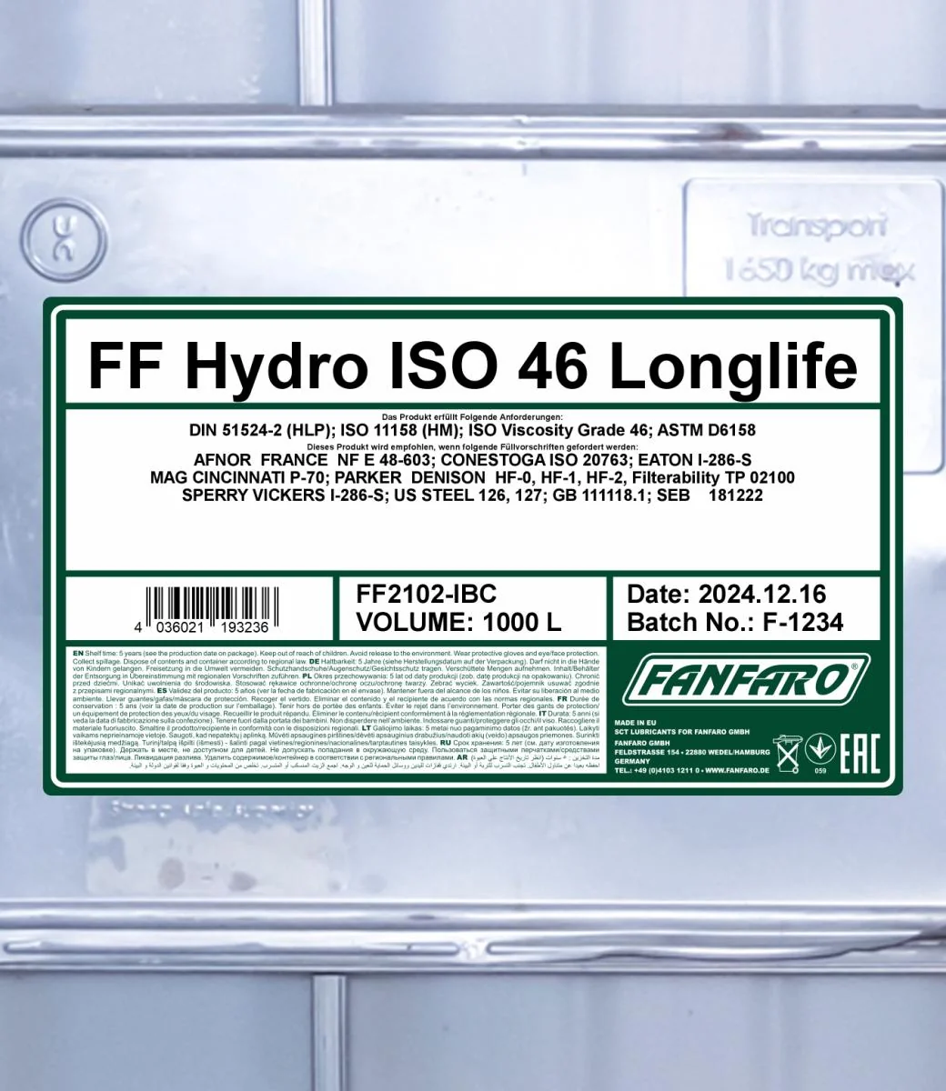 FANFARO - FF2102IBC - Hydro ISO 46 LONGLIFE 1000L