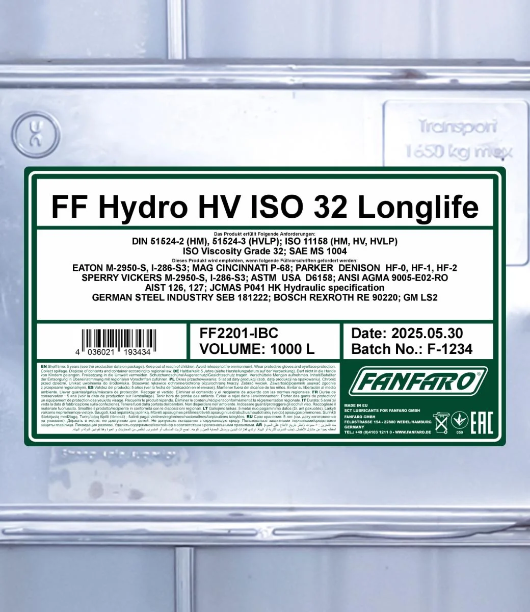 FANFARO - FF2201IBC - Hydro HV ISO 32 Longlife 1000L
