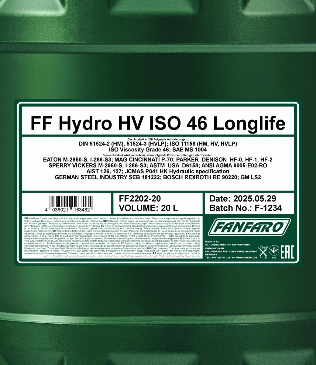 FANFARO - FF220220 - Hydro HV ISO 46 Longlife 20L