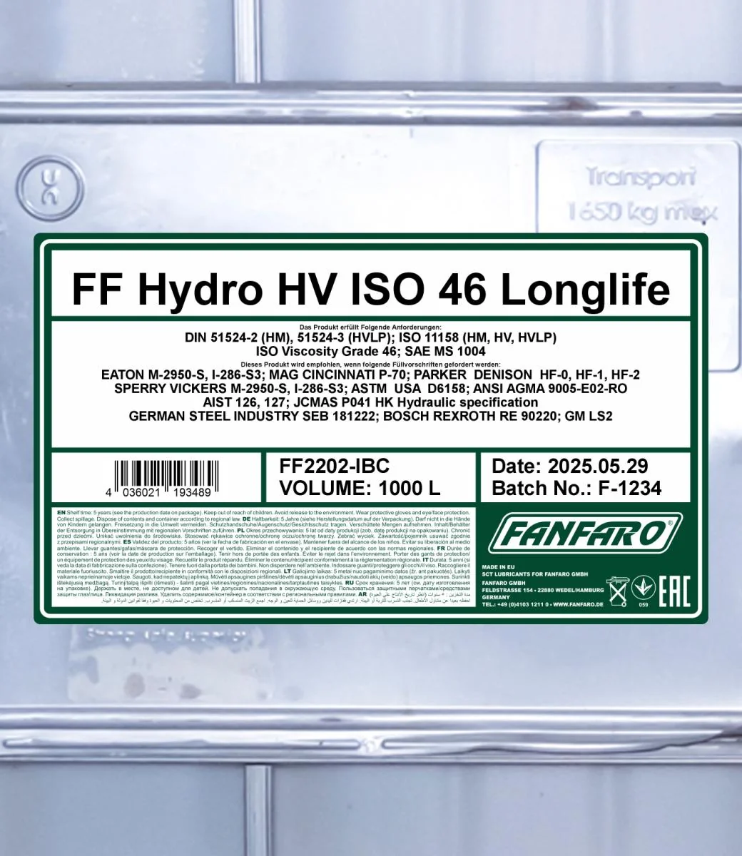FANFARO - FF2202IBC - Hydro HV ISO 46 Longlife 1000L