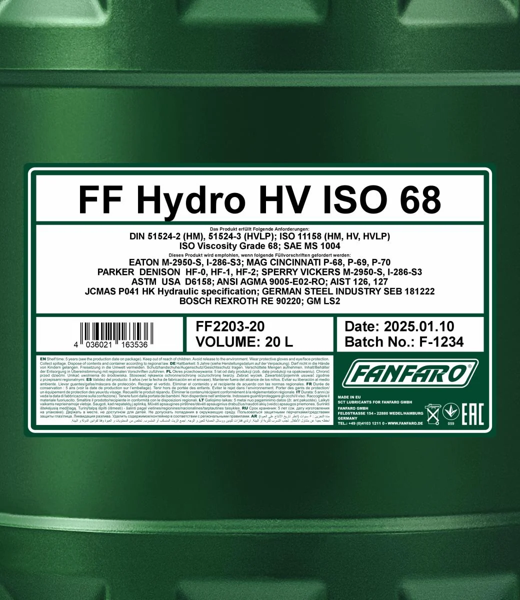 FANFARO - FF220320 - Hydro HV ISO 68 Longlife 20L