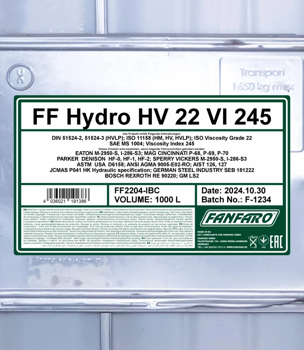 FANFARO - FF2204IBC - Hydro HV ISO 22 VI 245 1000L
