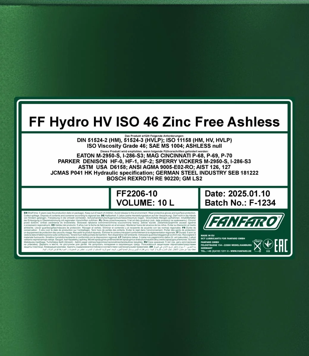 FANFARO - FF220610 - Hydro HV ISO 46 Zinkfrei 10L