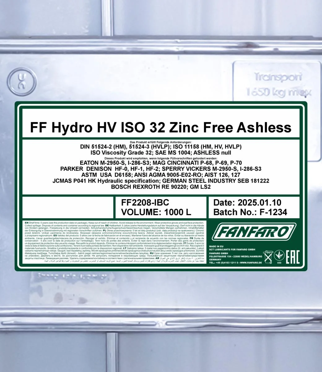 FANFARO - FF2208IBC - Hydro HV ISO 32 Zinkfrei 1000L
