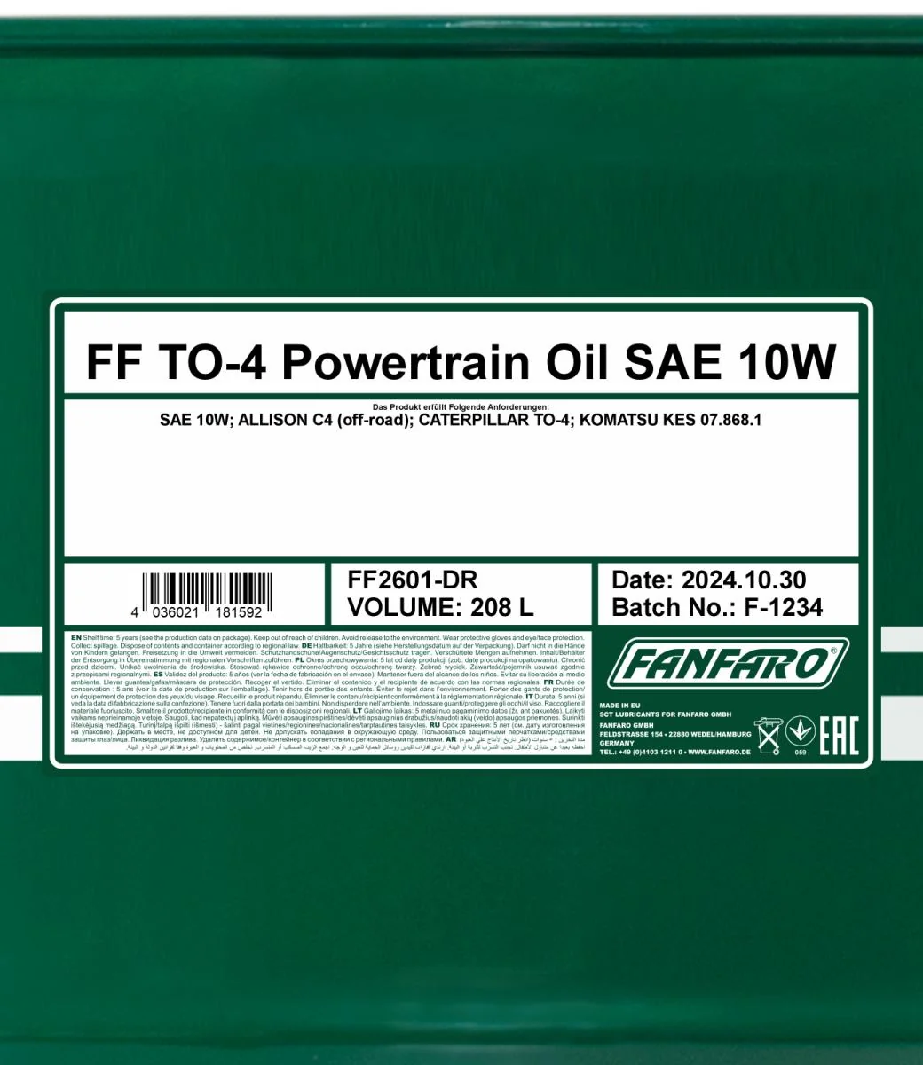 FANFARO - FF2601DR - TO-4 Antriebsstrangöl SAE 10W 208L