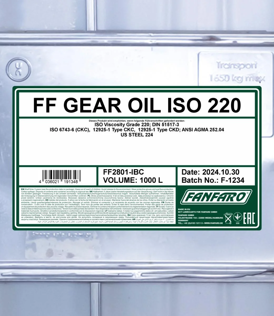 FANFARO - FF2801IBC - Getriebeöl ISO 220 1000L