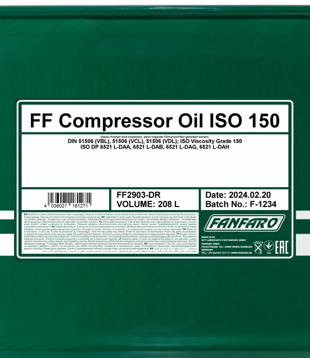 FANFARO - FF2903DR - Kompressoroel ISO 150 208L