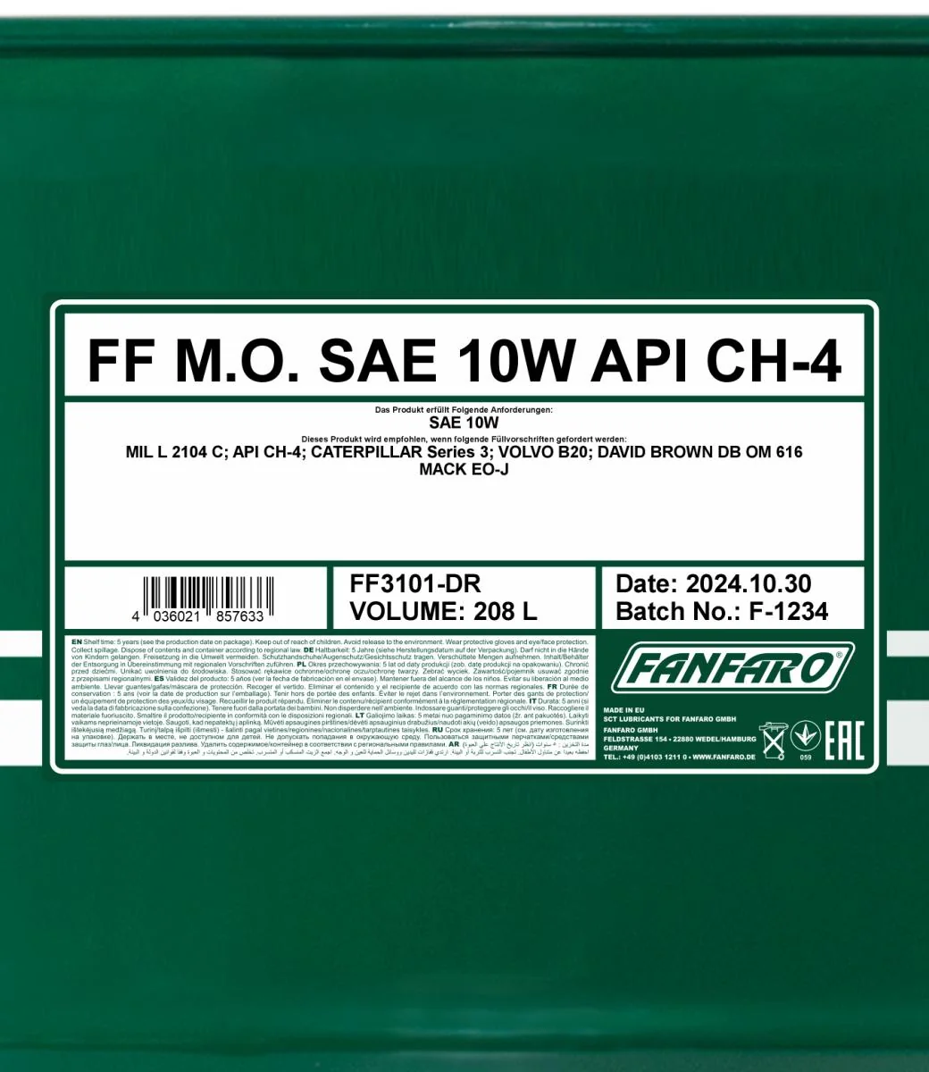 FANFARO - FF3101DR - Motoroel SAE 10W 208L
