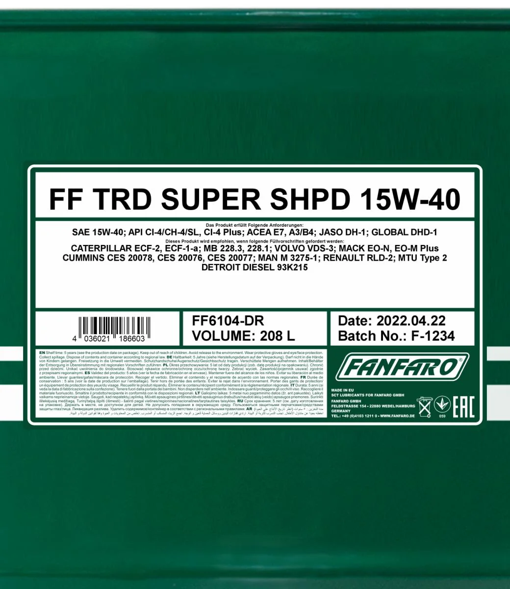 FANFARO - FF6104DR - TRD Super SHPD 15W-40 208L