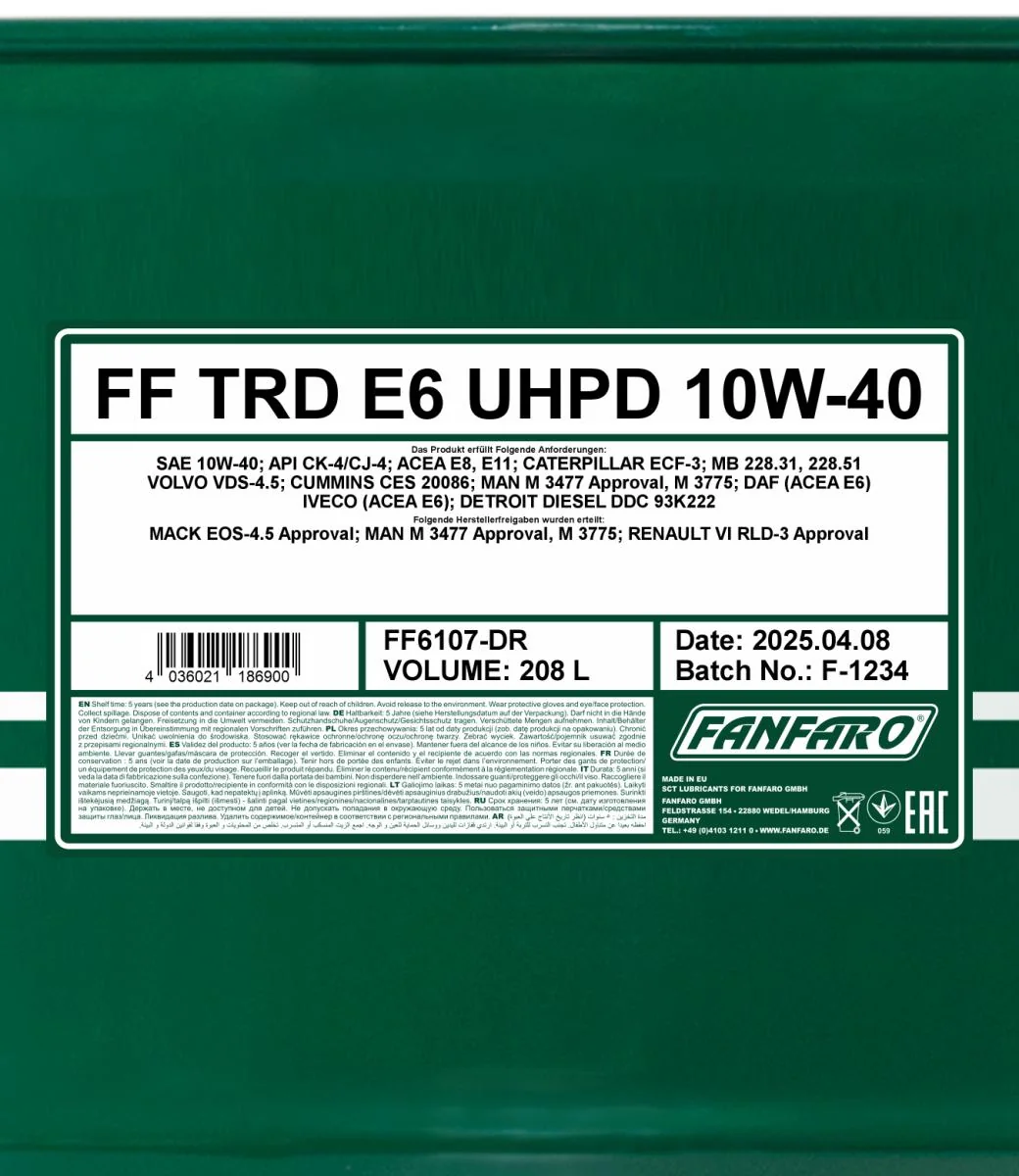 FANFARO - FF6107DR - TRD E6 UHPD 10W-40 208L