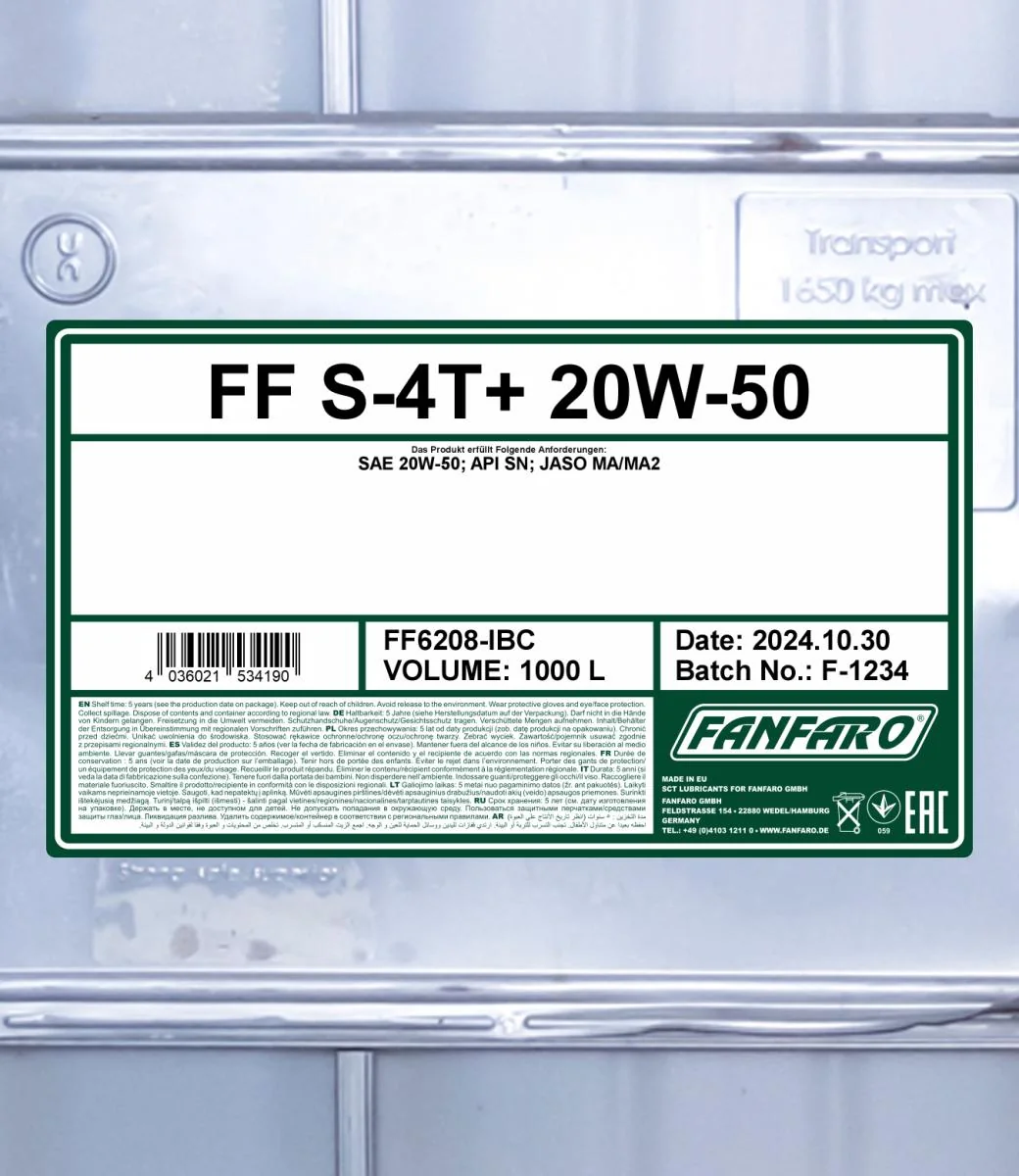 FANFARO - FF6208IBC - S-4T+ SAE 20W-50 1000L