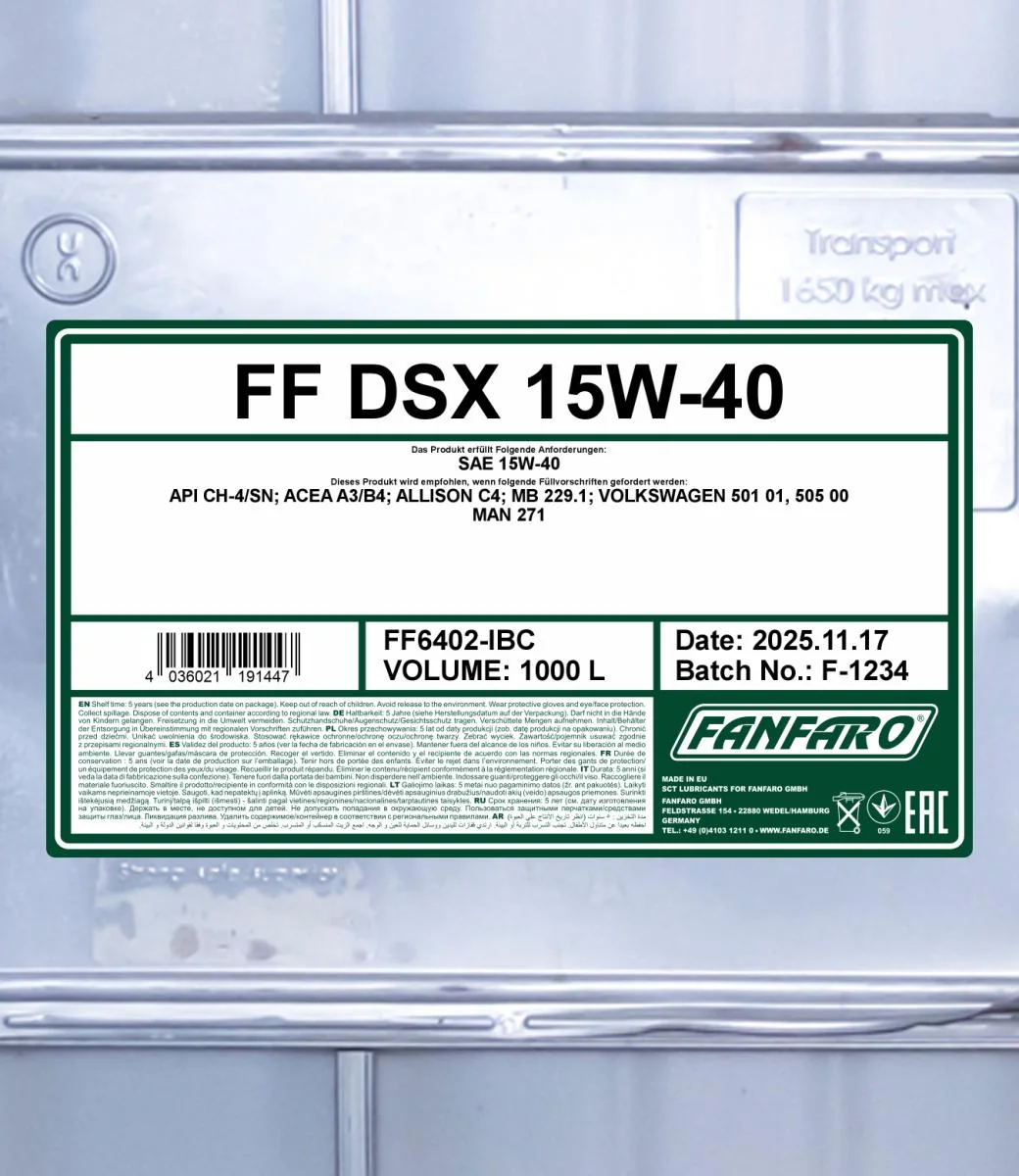 FANFARO - FF6402IBC - DSX 15W-40 1000L