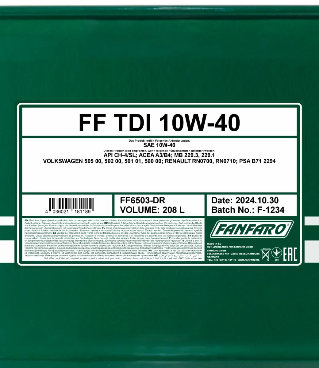 FANFARO - FF6503DR - TDI 10W-40 208L