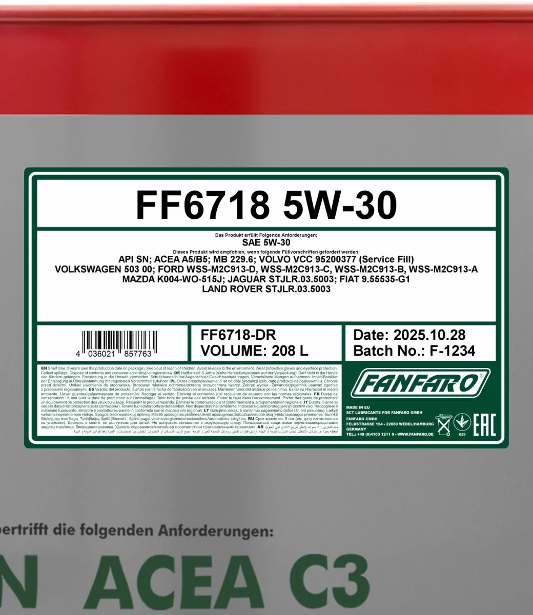 FANFARO - FF6718DR - Für Mazda 5W-30 208L