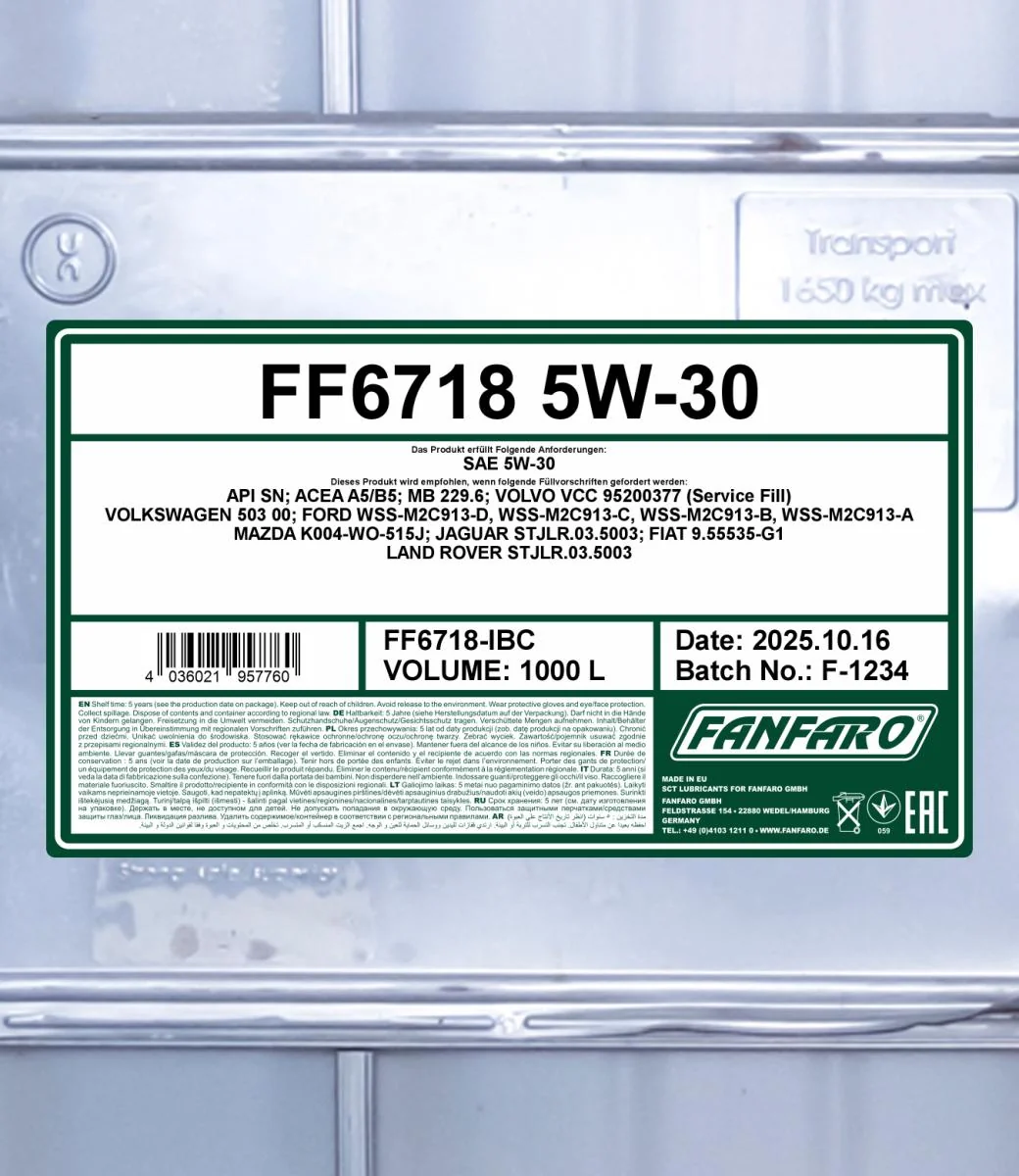 FANFARO - FF6718IBC - Für Mazda 5W-30 1000L