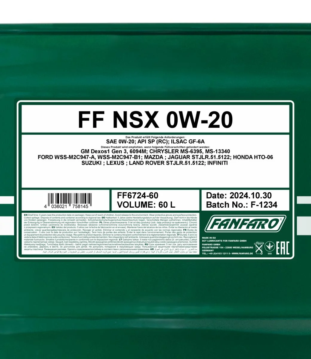 FANFARO - FF672460 - NSX 0W-20 60L