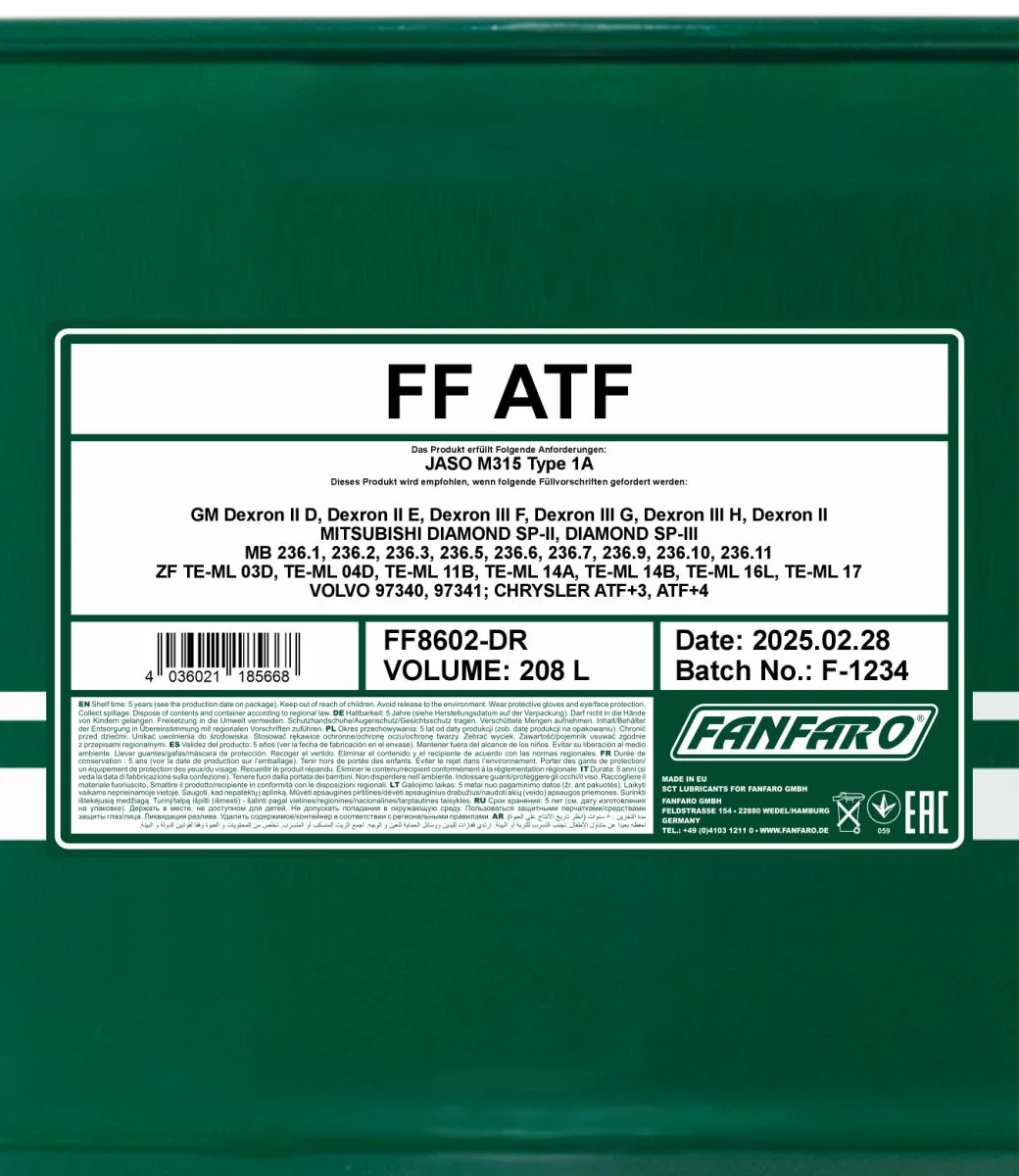 FANFARO - FF8602DR - ATF Universal Vollsynthetisch 208L