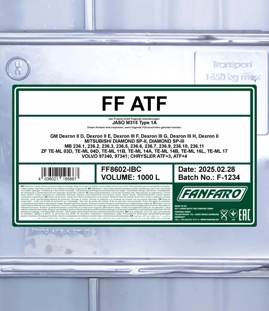FANFARO - FF8602IBC - ATF Universal Vollsynthetisch 1000L