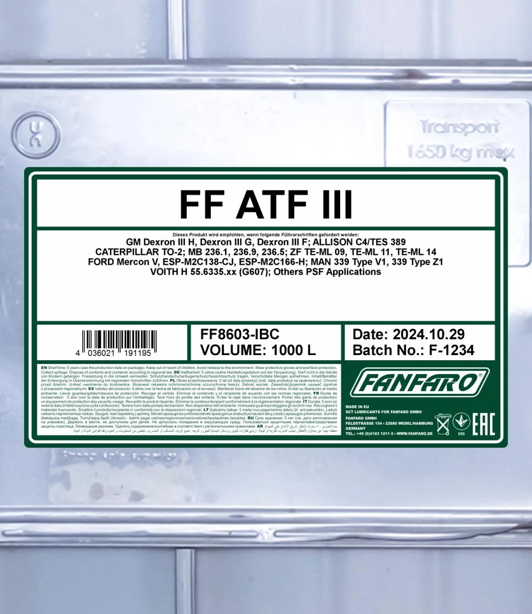 FANFARO - FF8603IBC - ATF III 1000L