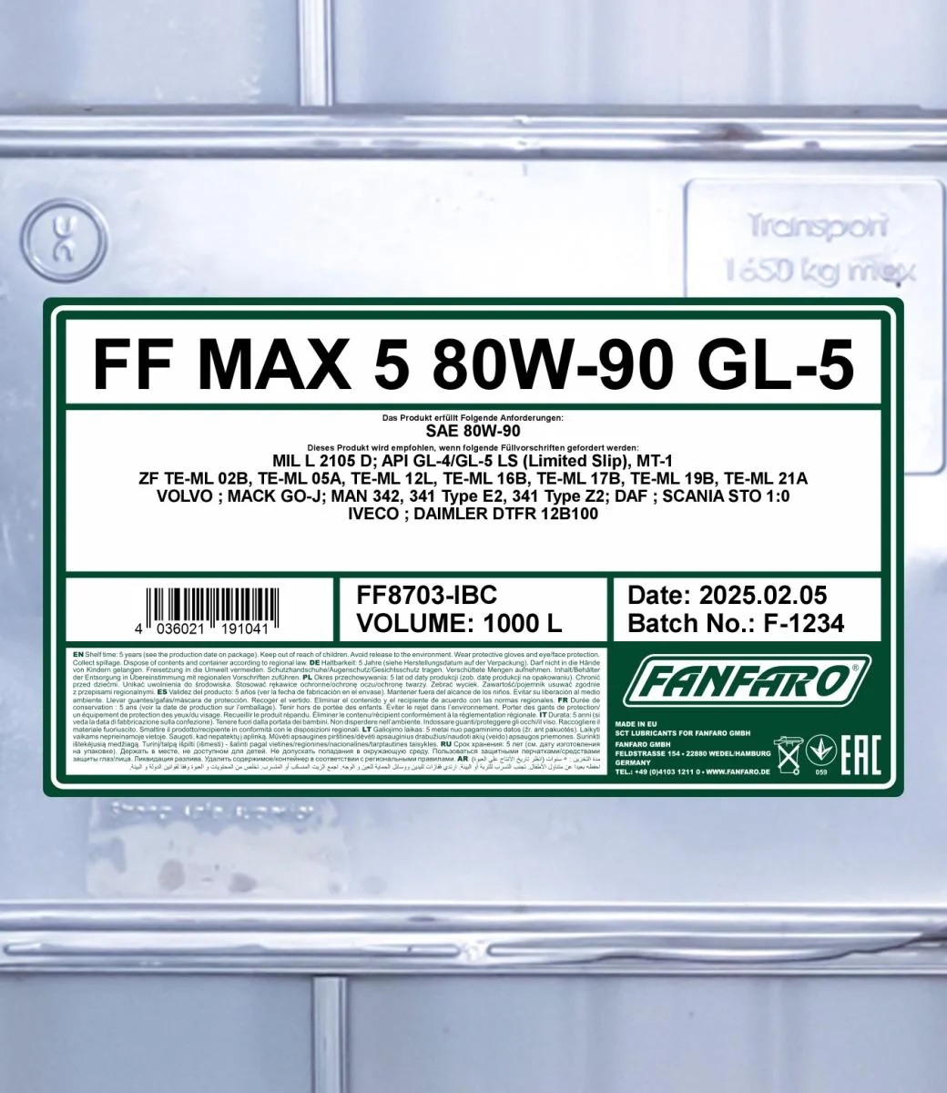 FANFARO - FF8703IBC - MAX 5 80W-90 GL-5 LS 1000L