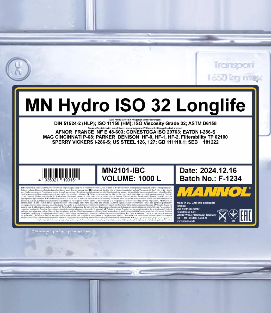 MANNOL® - MN2101IBC - Hydro ISO 32 LONGLIFE 1000L