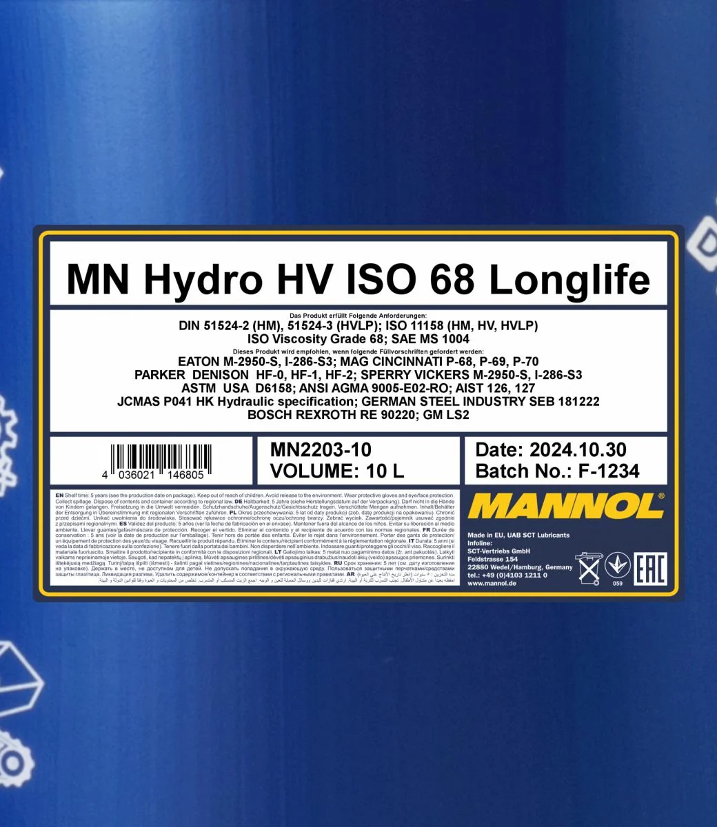 MANNOL® - MN220310 - Hydro HV ISO 68 Longlife 10L