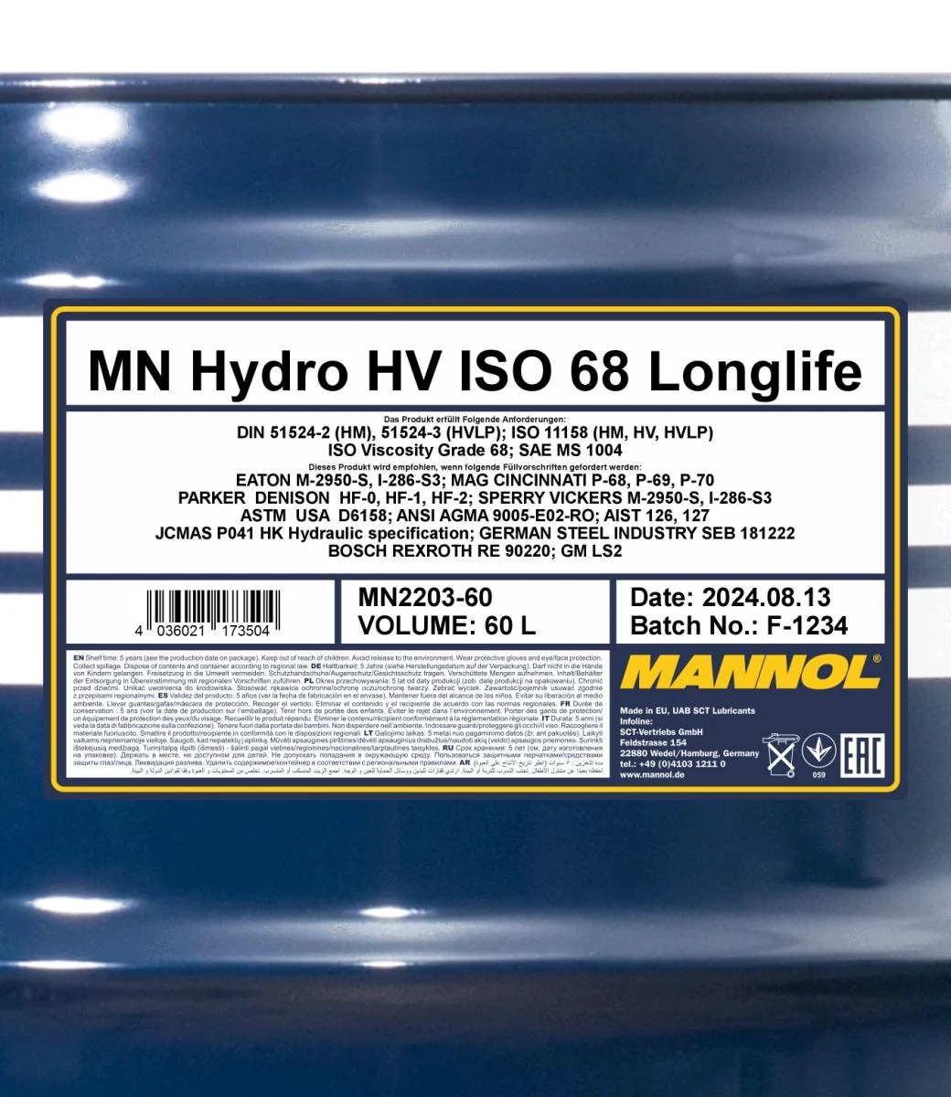 MANNOL® - MN220360 - Hydro HV ISO 68 Longlife 60L