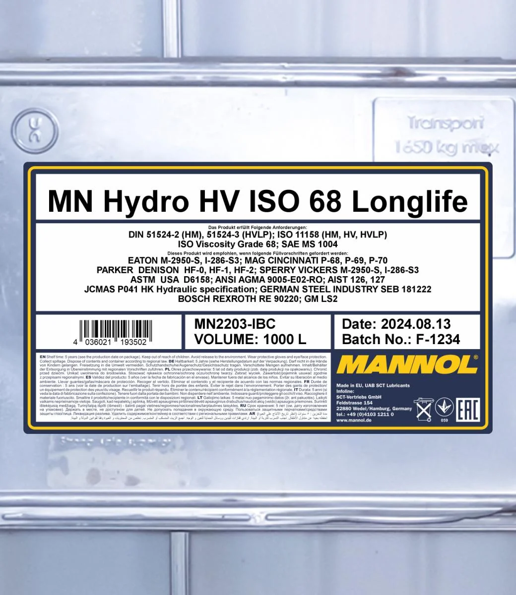 MANNOL® - MN2203IBC - Hydro HV ISO 68 Longlife 1000L