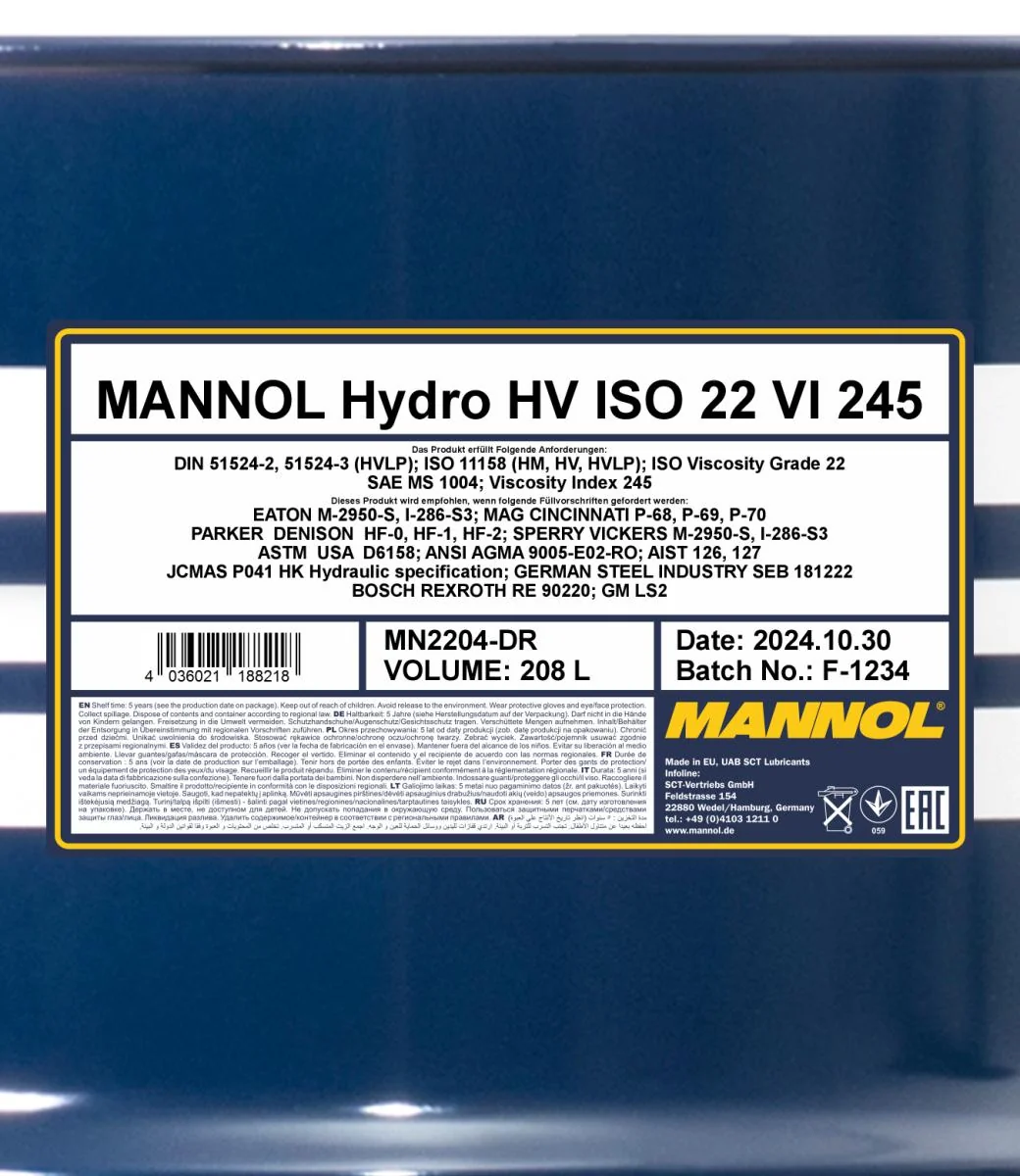 MANNOL® - MN2204DR - Hydro HV ISO 22 VI 245 208L
