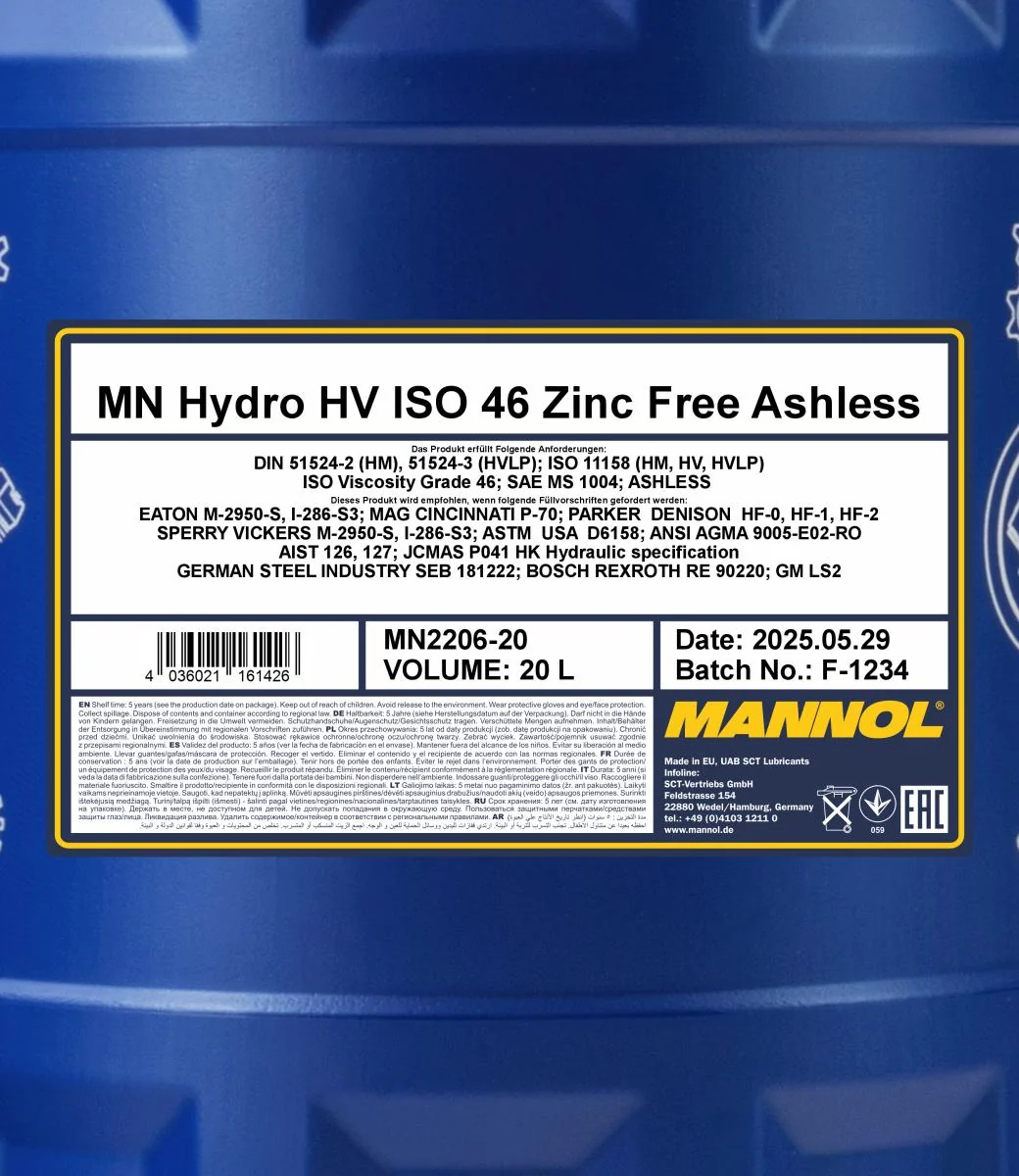 MANNOL® - MN220620 - Hydro HV ISO 46 Zinkfrei 20L