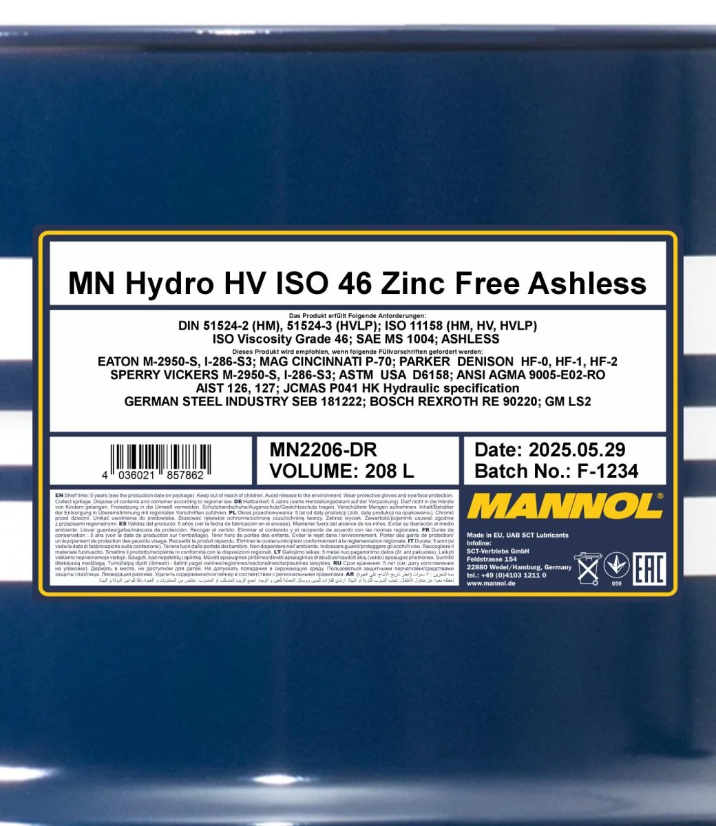 MANNOL® - MN2206DR - Hydro HV ISO 46 Zinkfrei 208L