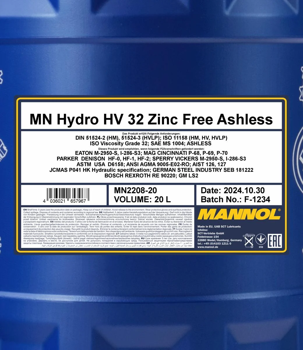 MANNOL® - MN220820 - Hydro HV ISO 32 Zinkfrei 20L