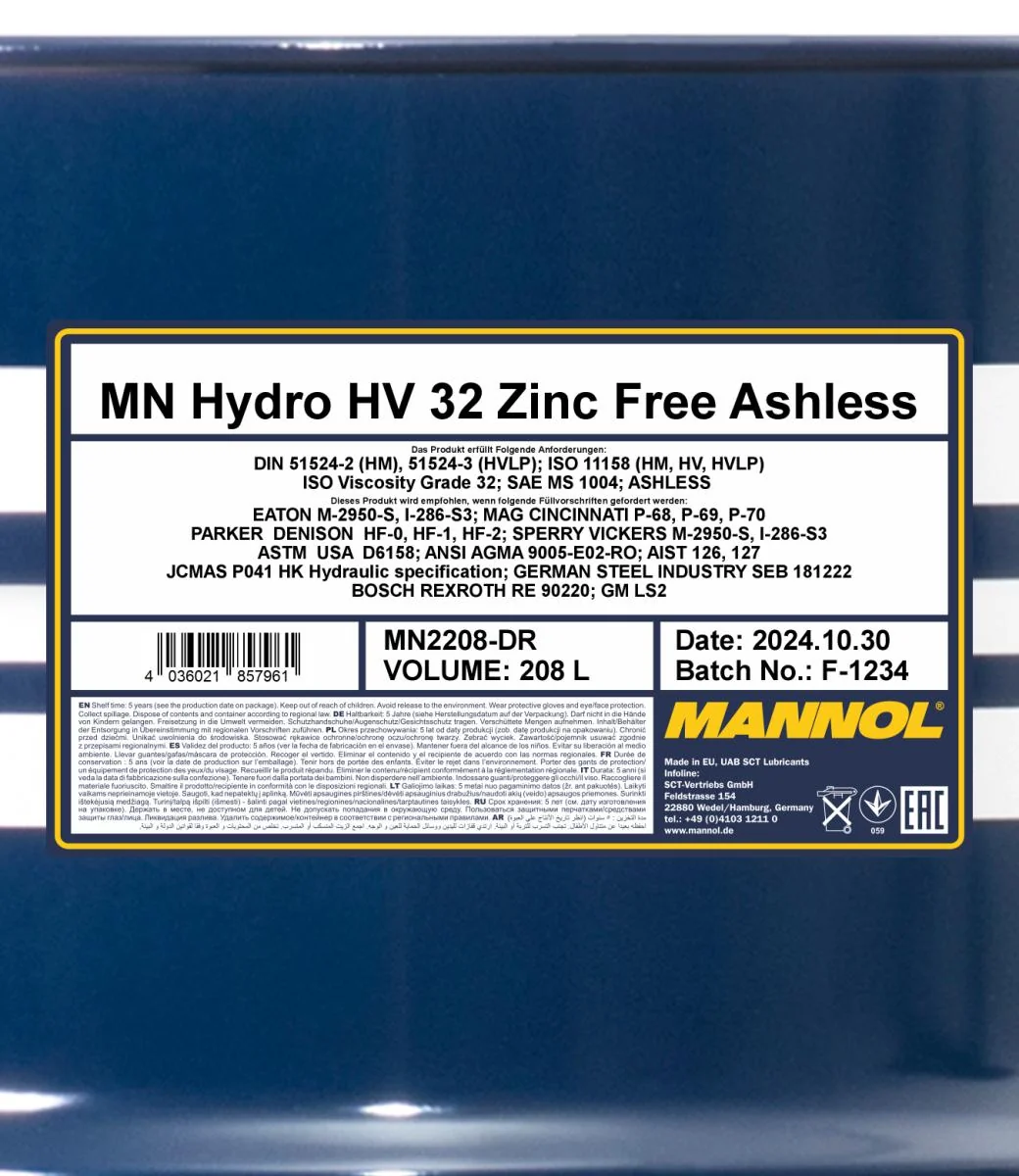 MANNOL® - MN2208DR - Hydro HV ISO 32 Zinkfrei 208L