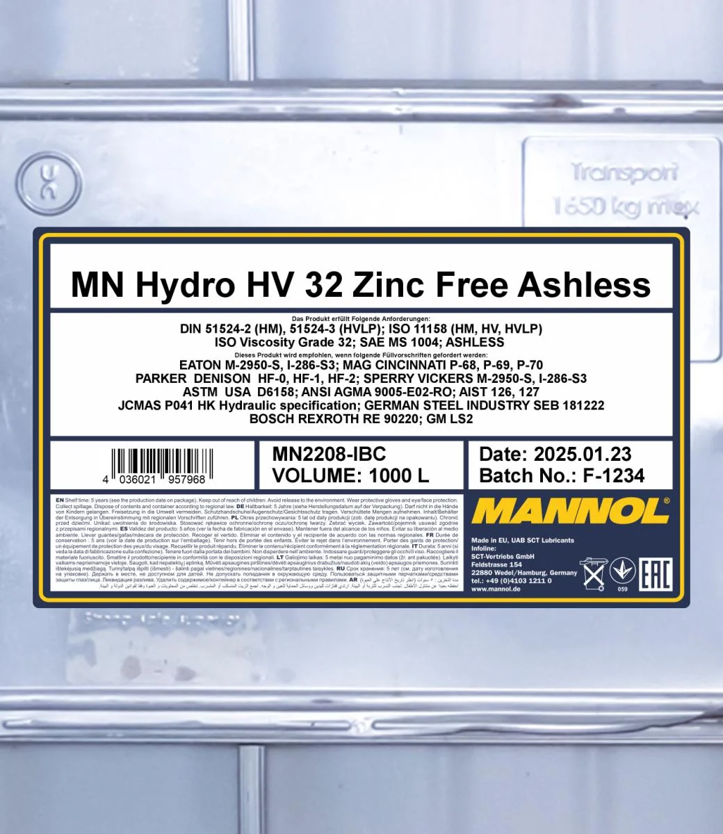 MANNOL® - MN2208IBC - Hydro HV ISO 32 Zinkfrei 1000L
