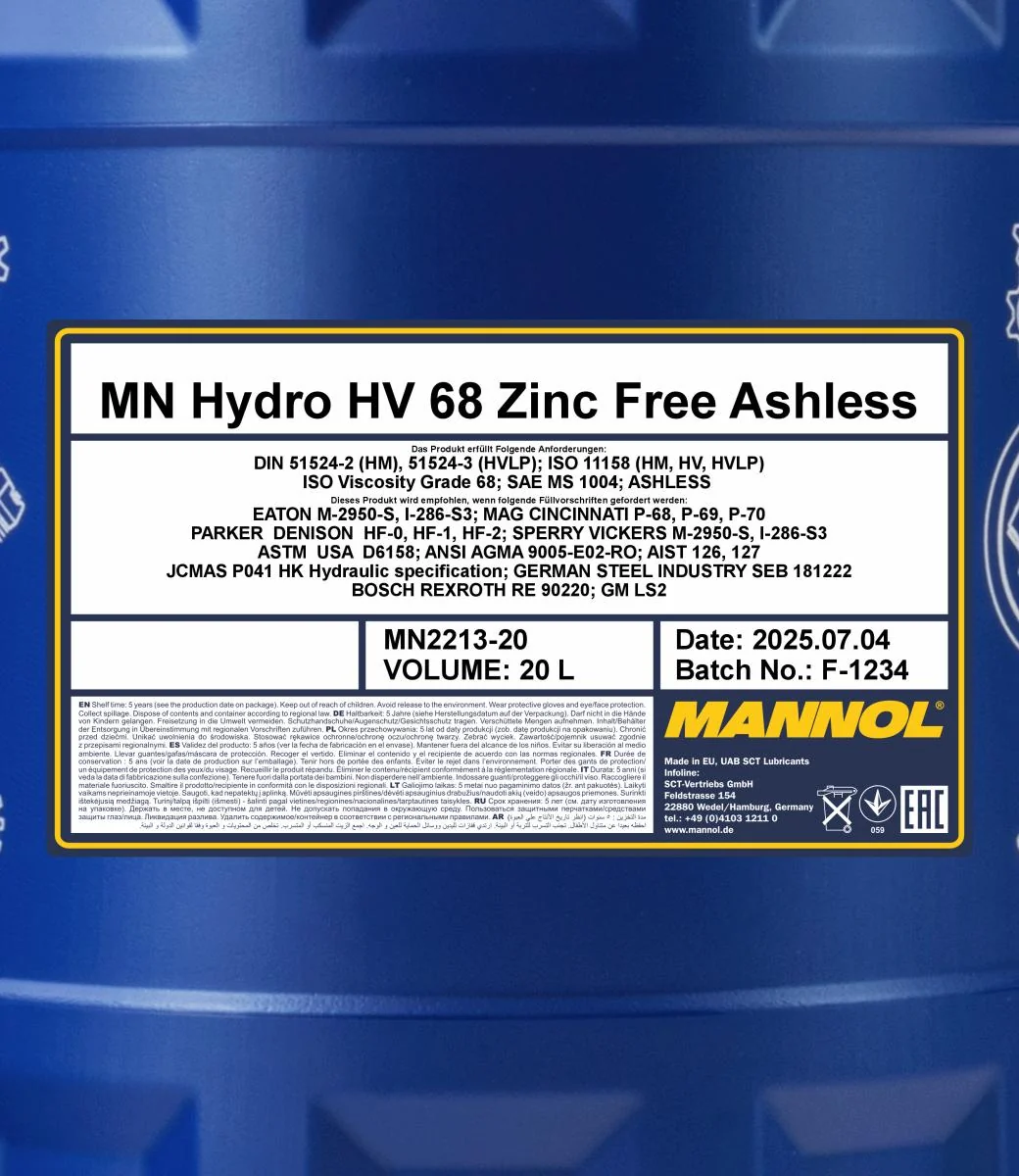 MANNOL® - MN221320 - Hydro HV ISO 68 Zinkfrei 2213 20L