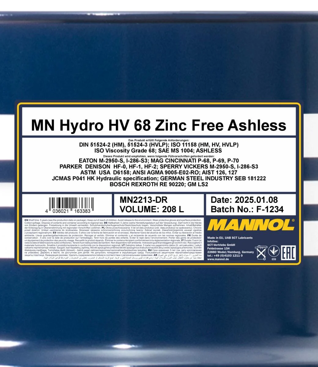 MANNOL® - MN2213DR - Hydro HV ISO 68 Zinkfrei 2213 208L