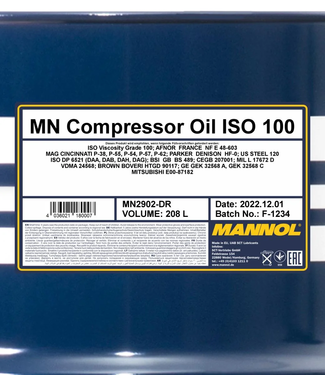 MANNOL® - MN2902DR - Kompressoroel ISO 100 2902 208L