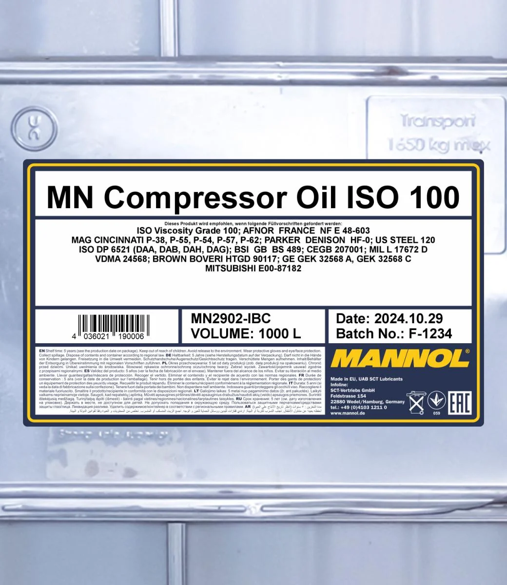 MANNOL® - MN2902IBC - Kompressoroel ISO 100 2902 1000L