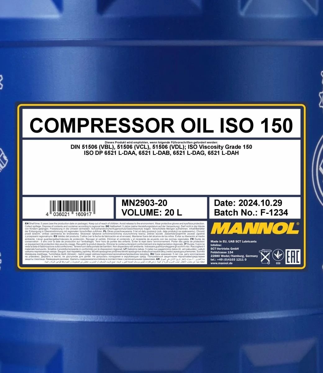 MANNOL® - MN290320 - Kompressoroel ISO 150 2903 20L