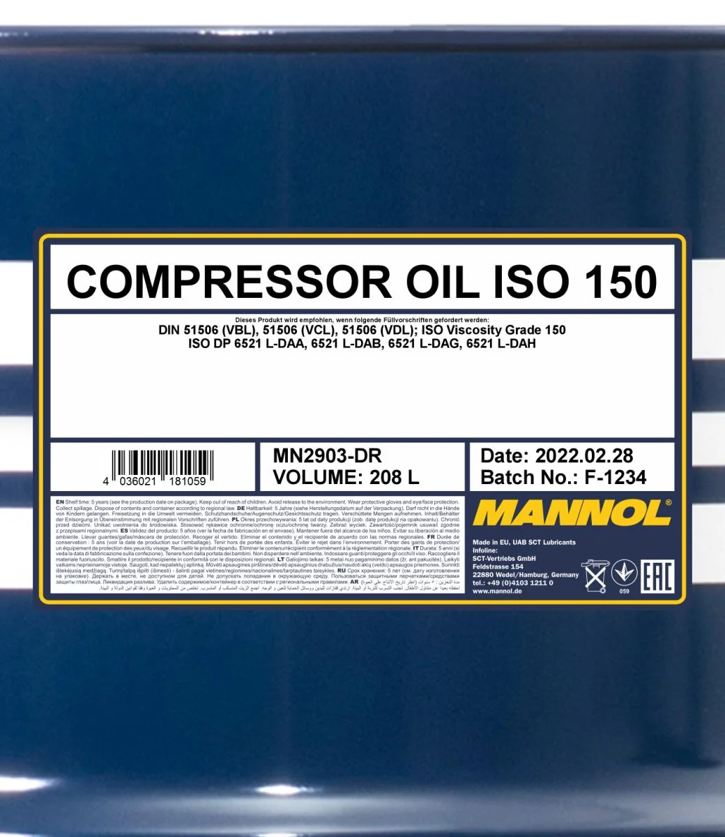MANNOL® - MN2903DR - Kompressoroel ISO 150 2903 208L
