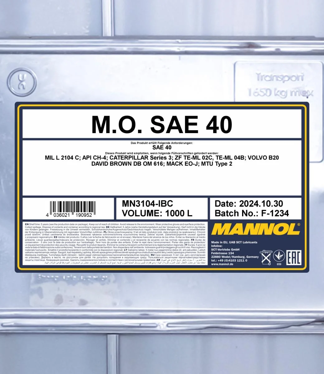 MANNOL® - MN3104IBC - M.O. SAE 40 3104 1000L