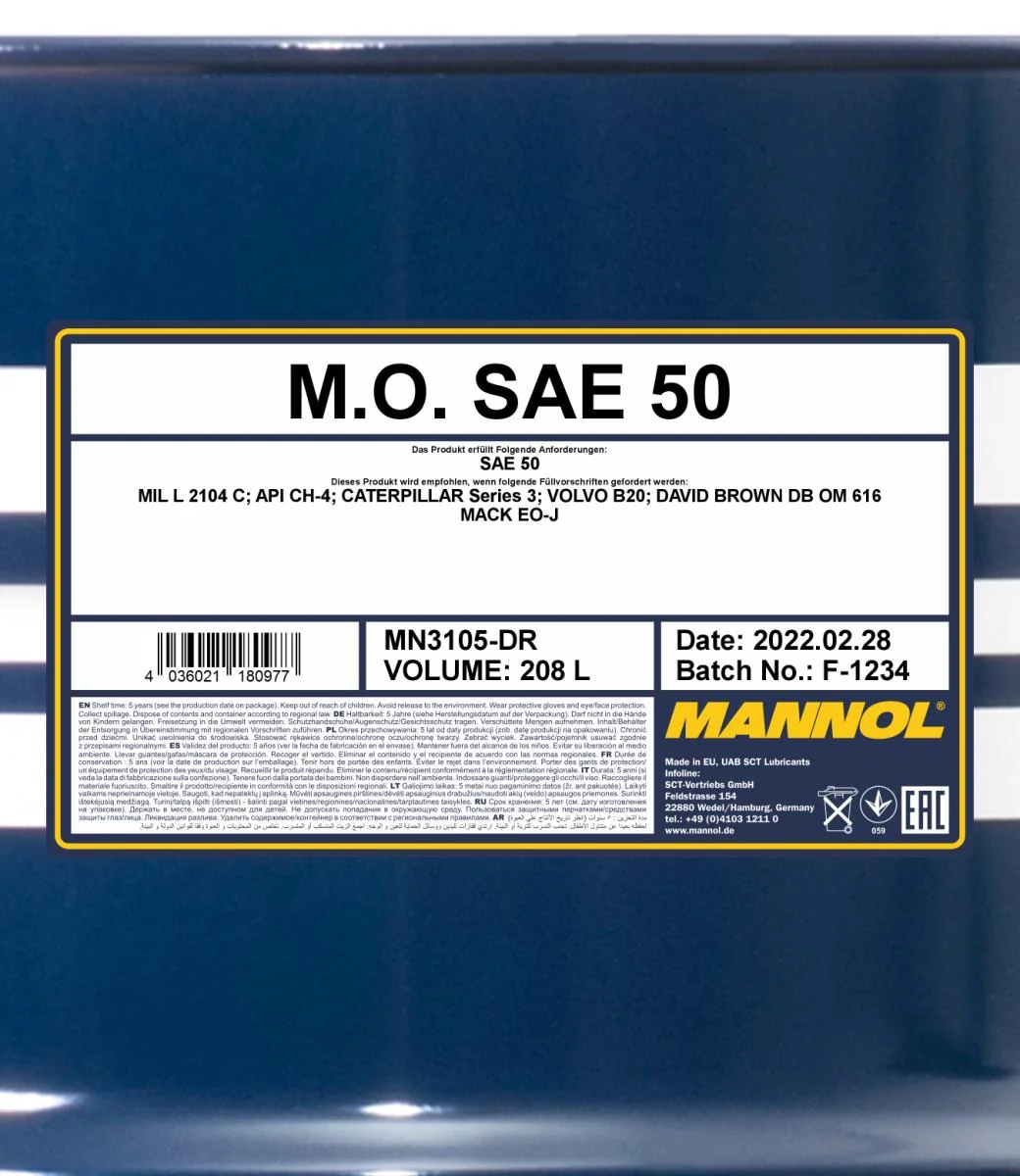 MANNOL® - MN3105DR - M.O. SAE 50 3105 208L