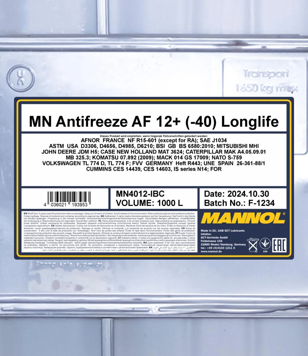 MANNOL® - MN4012IBC - Frostschutzmittel AF12+ (-40) Longlife 1000L