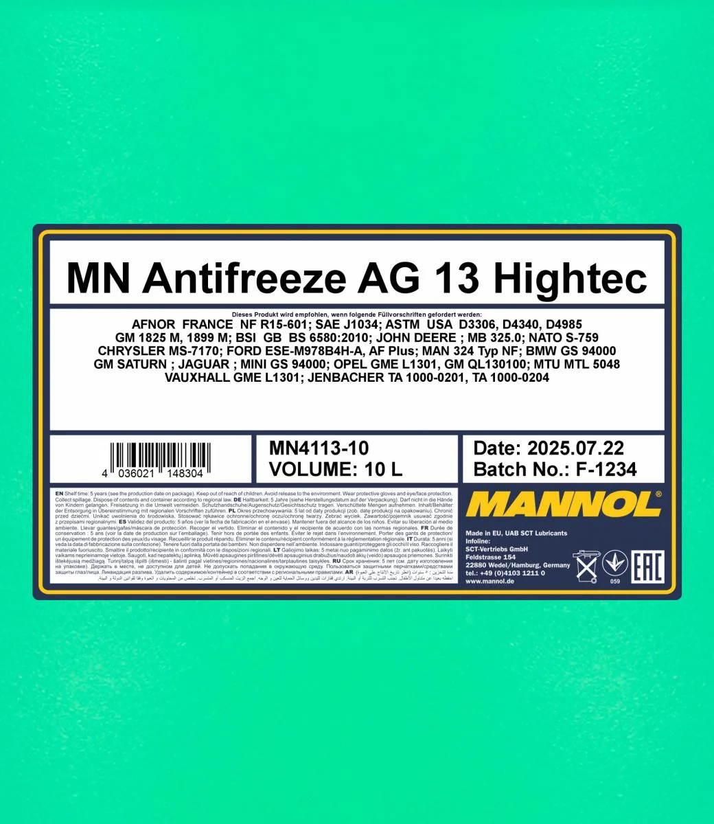 MANNOL® - MN411310 - Frostschutzmittel AG13 Hightec 10L