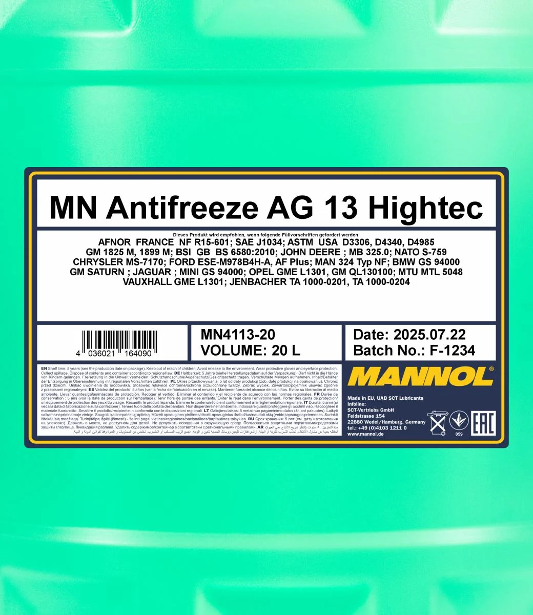 MANNOL® - MN411320 - Frostschutzmittel AG13 Hightec 20L