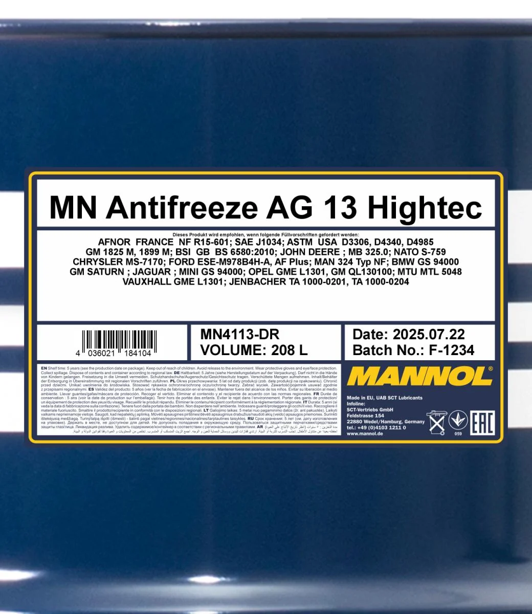 MANNOL® - MN4113DR - Frostschutzmittel AG13 Hightec 208L