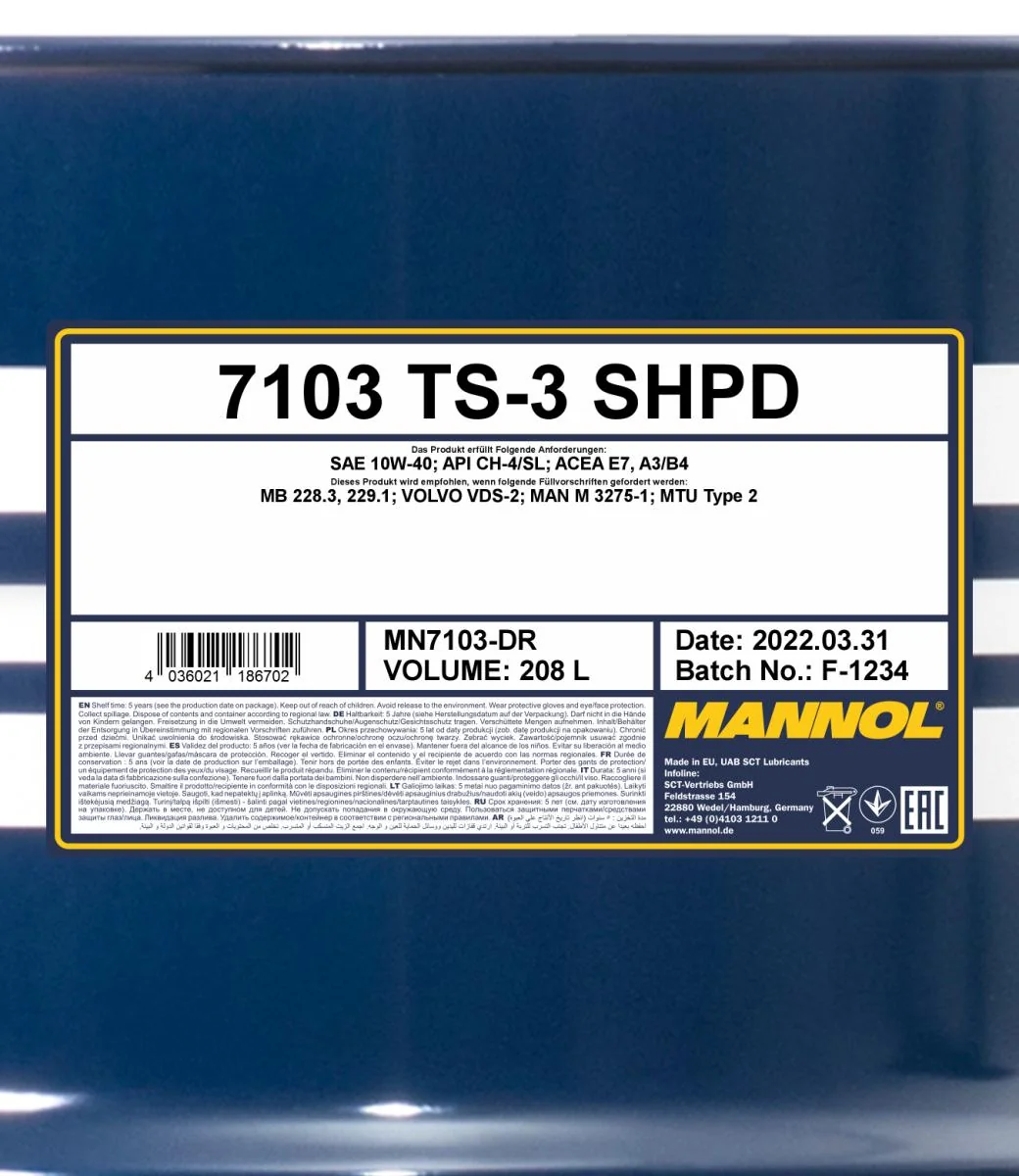 MANNOL® - MN7103DR - TS-3 SHPD 10W-40 Mineral 208L